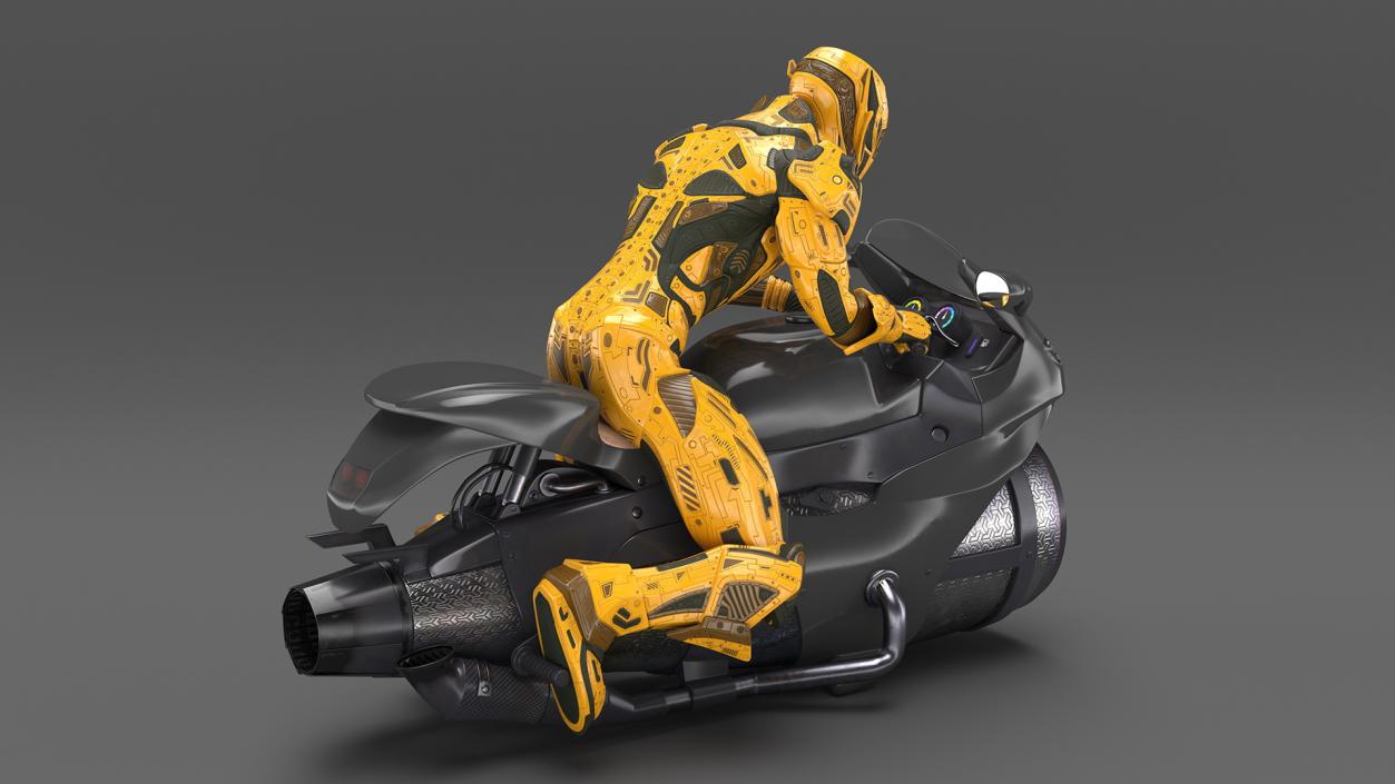 3D Futuristic Armored Robot on Motorcycle model