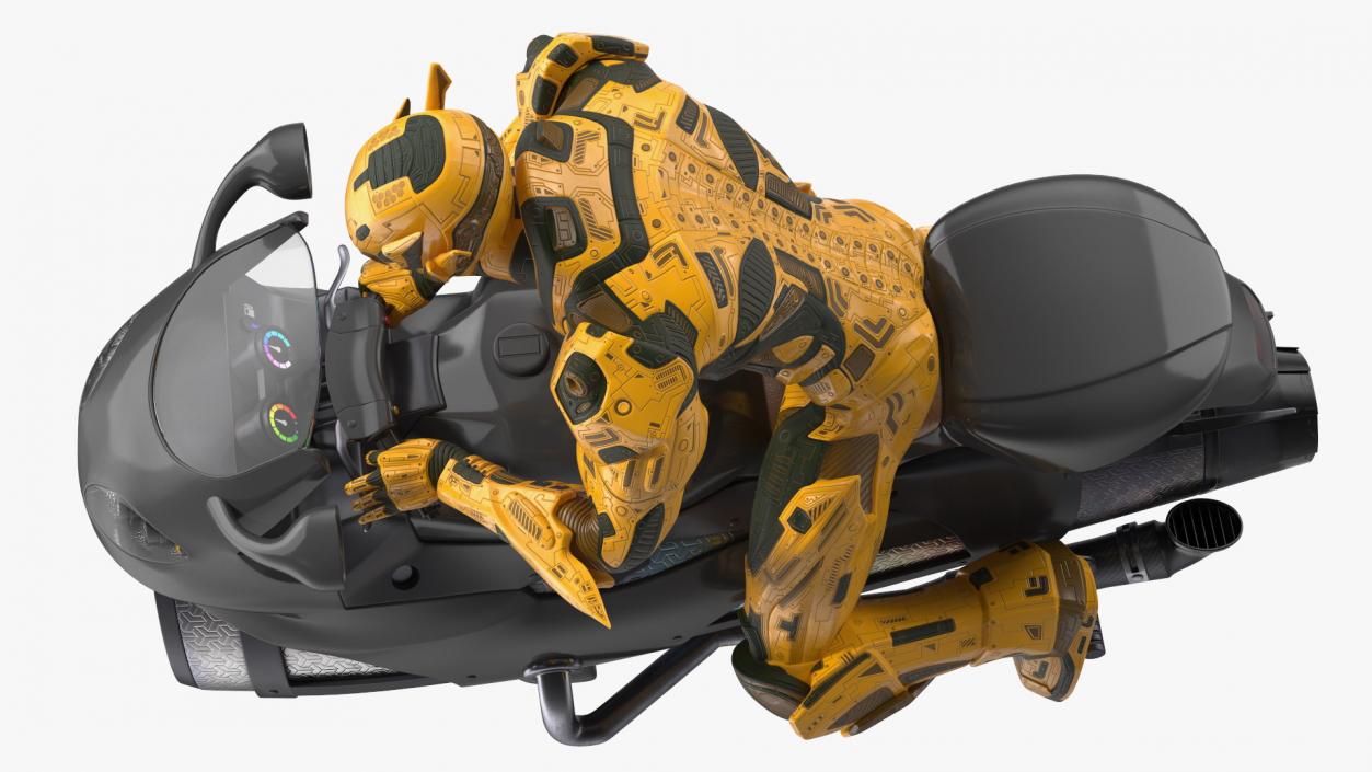 3D Futuristic Armored Robot on Motorcycle model