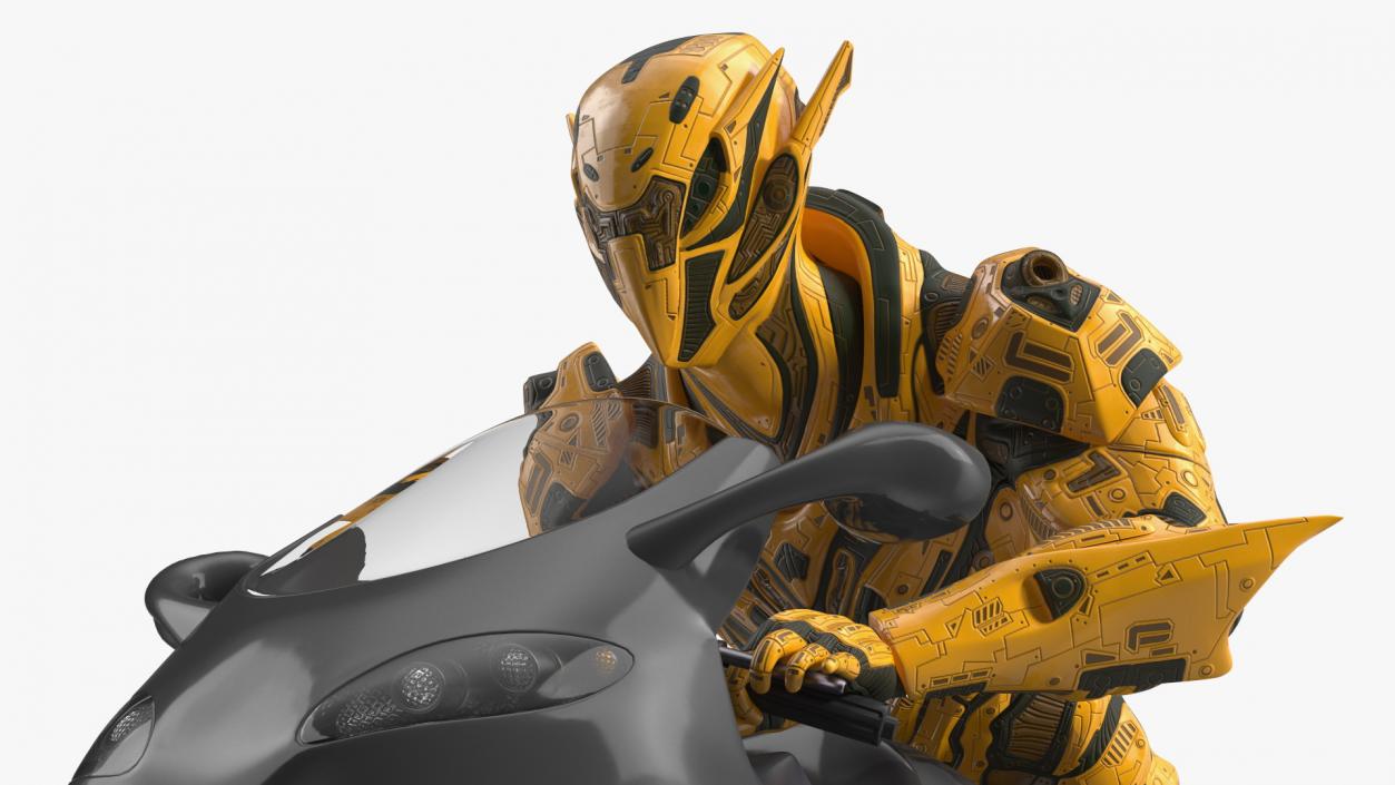 3D Futuristic Armored Robot on Motorcycle model