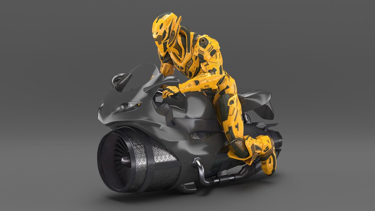 3D Futuristic Armored Robot on Motorcycle model