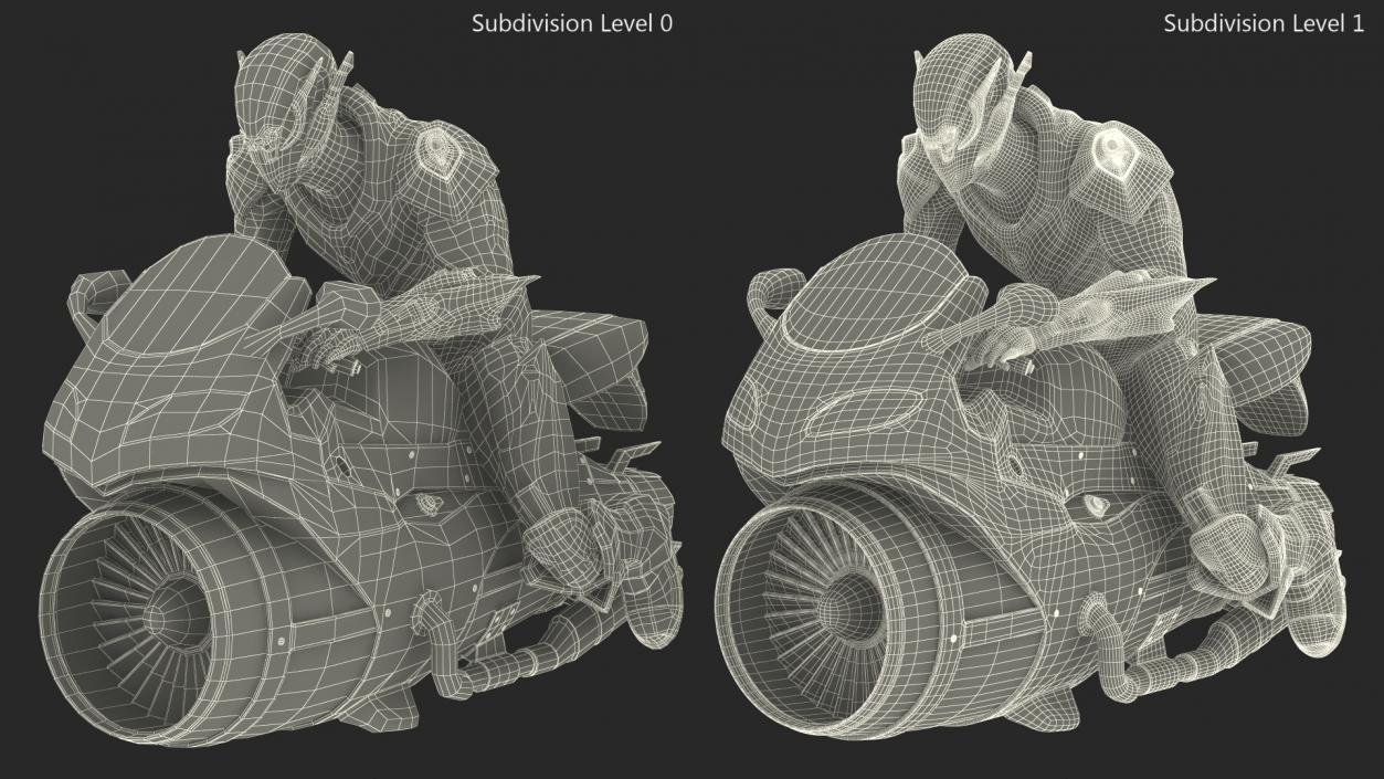 3D Futuristic Armored Robot on Motorcycle model