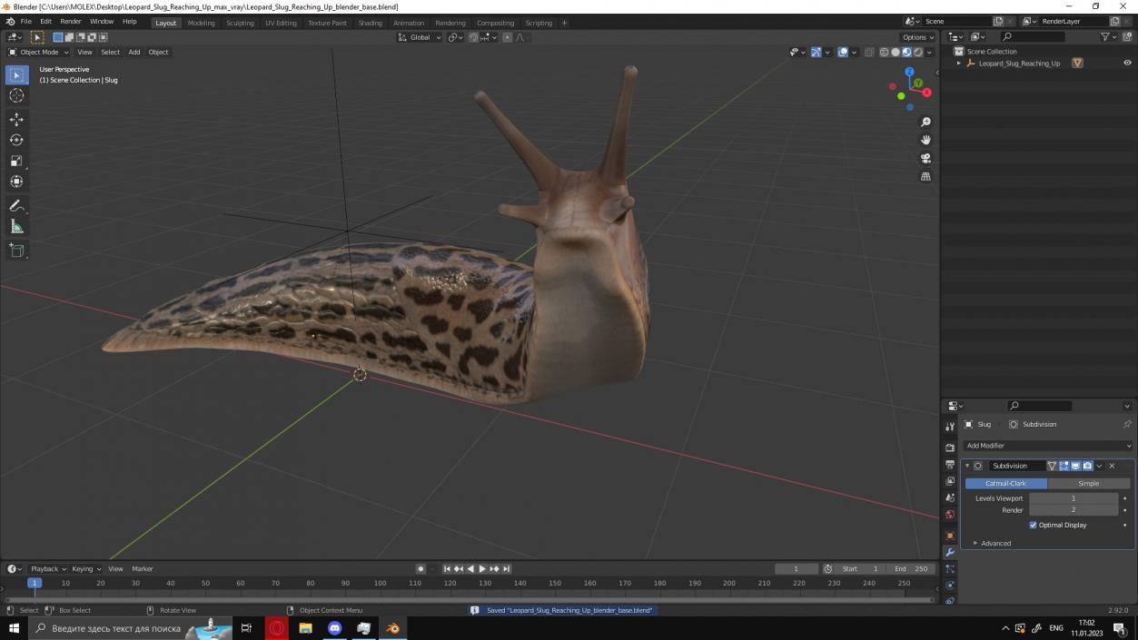 Leopard Slug Reaching Up 3D model