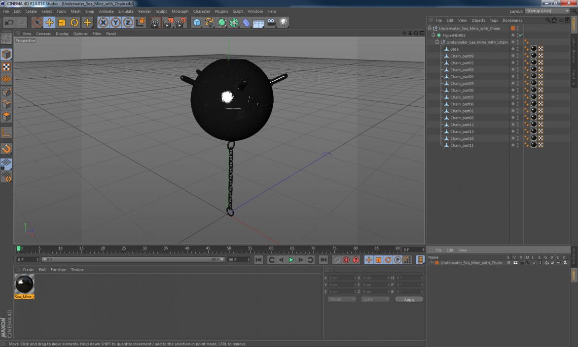 3D model Underwater Sea Mine with Chain