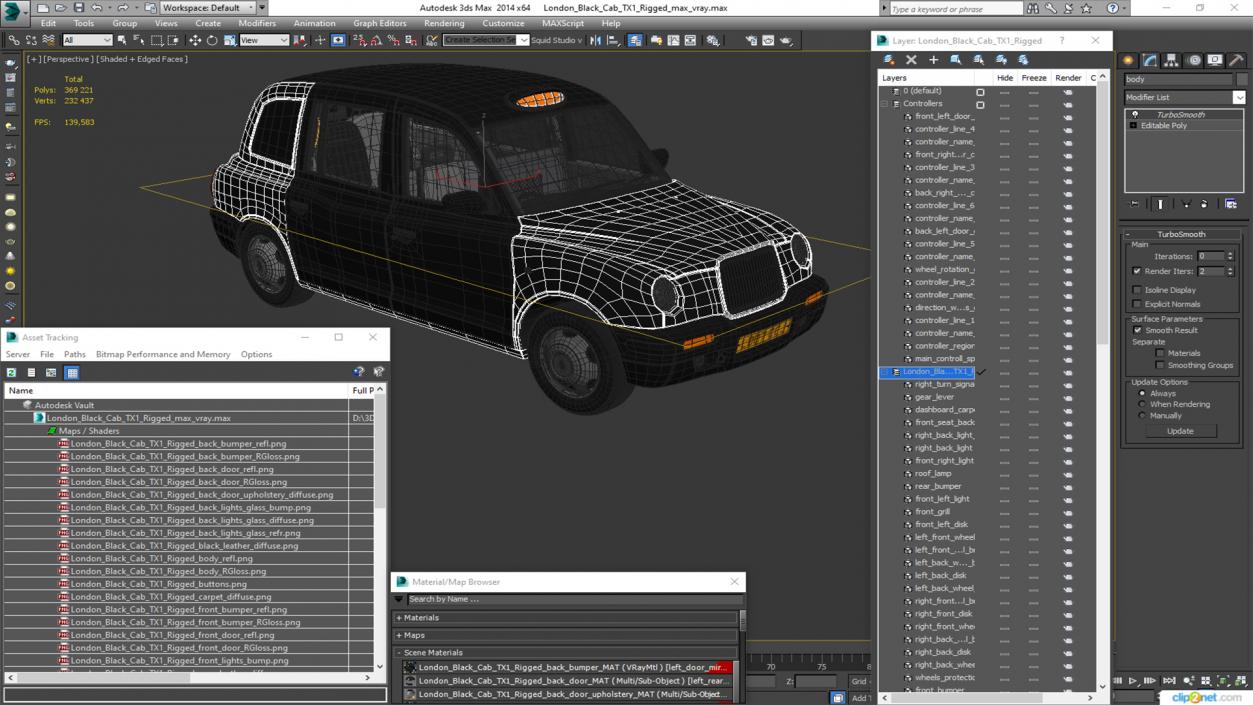 London Black Cab TX1 Rigged 3D