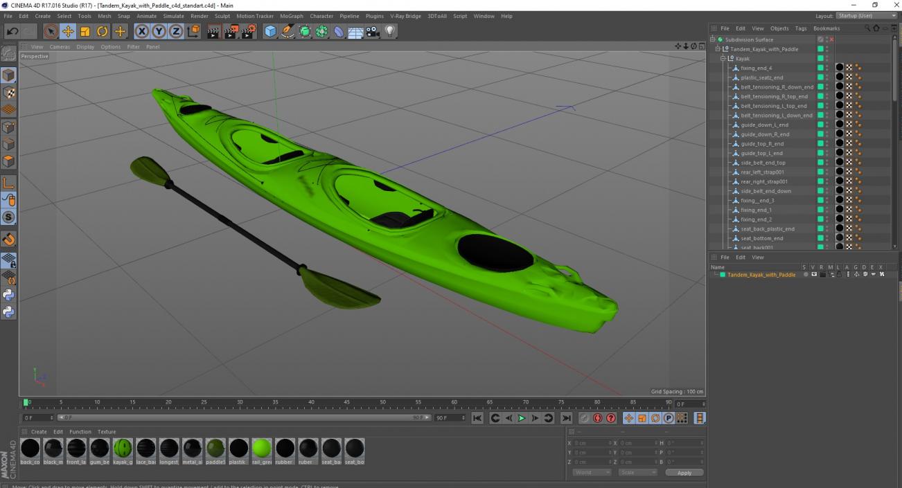 Tandem Kayak with Paddle 3D model