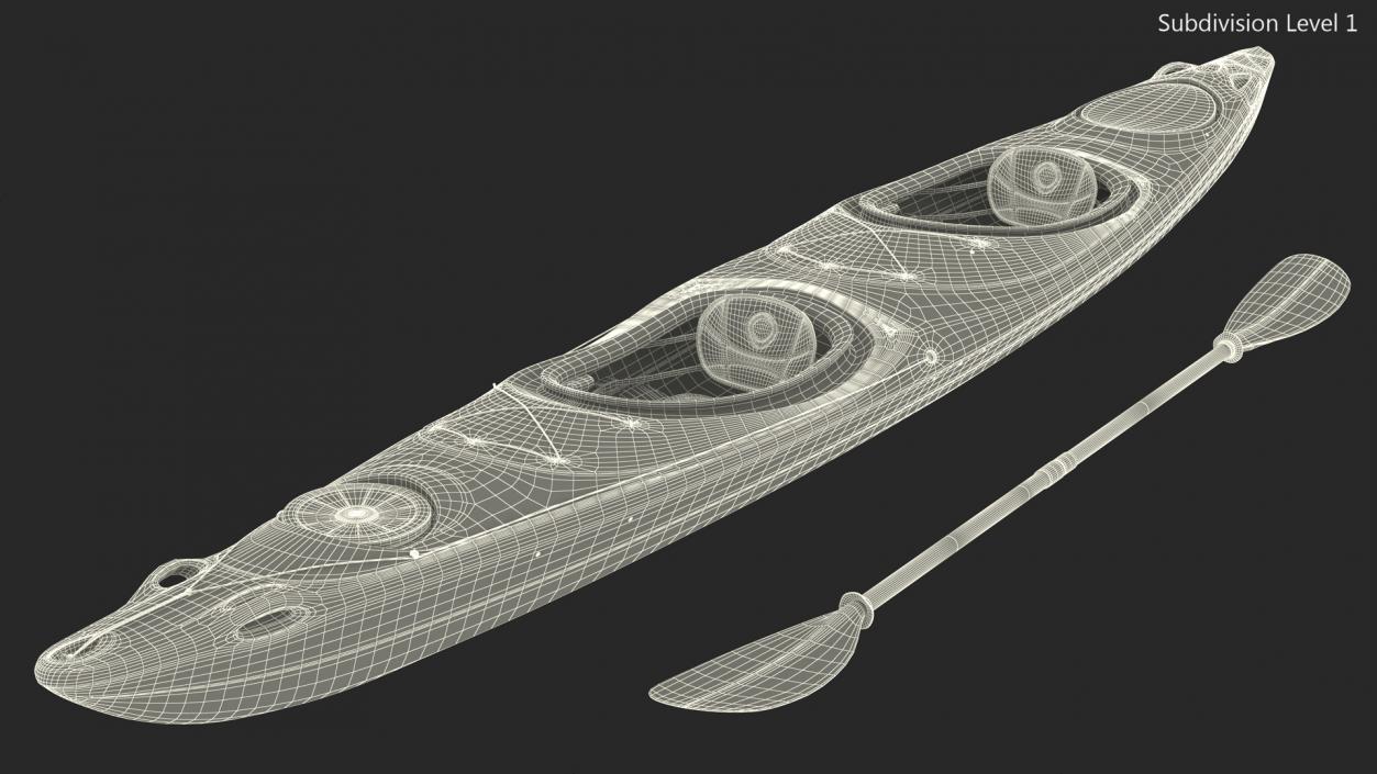 Tandem Kayak with Paddle 3D model