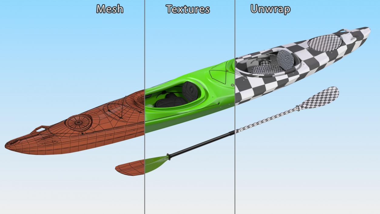 Tandem Kayak with Paddle 3D model