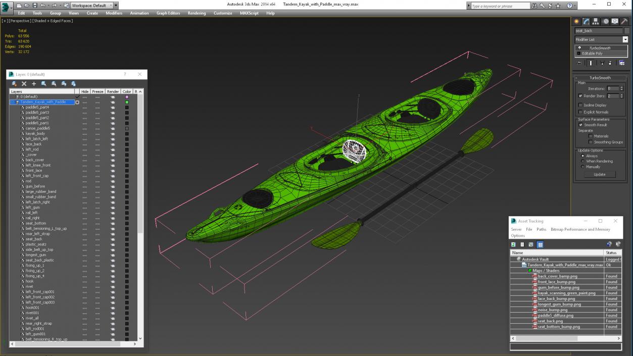 Tandem Kayak with Paddle 3D model