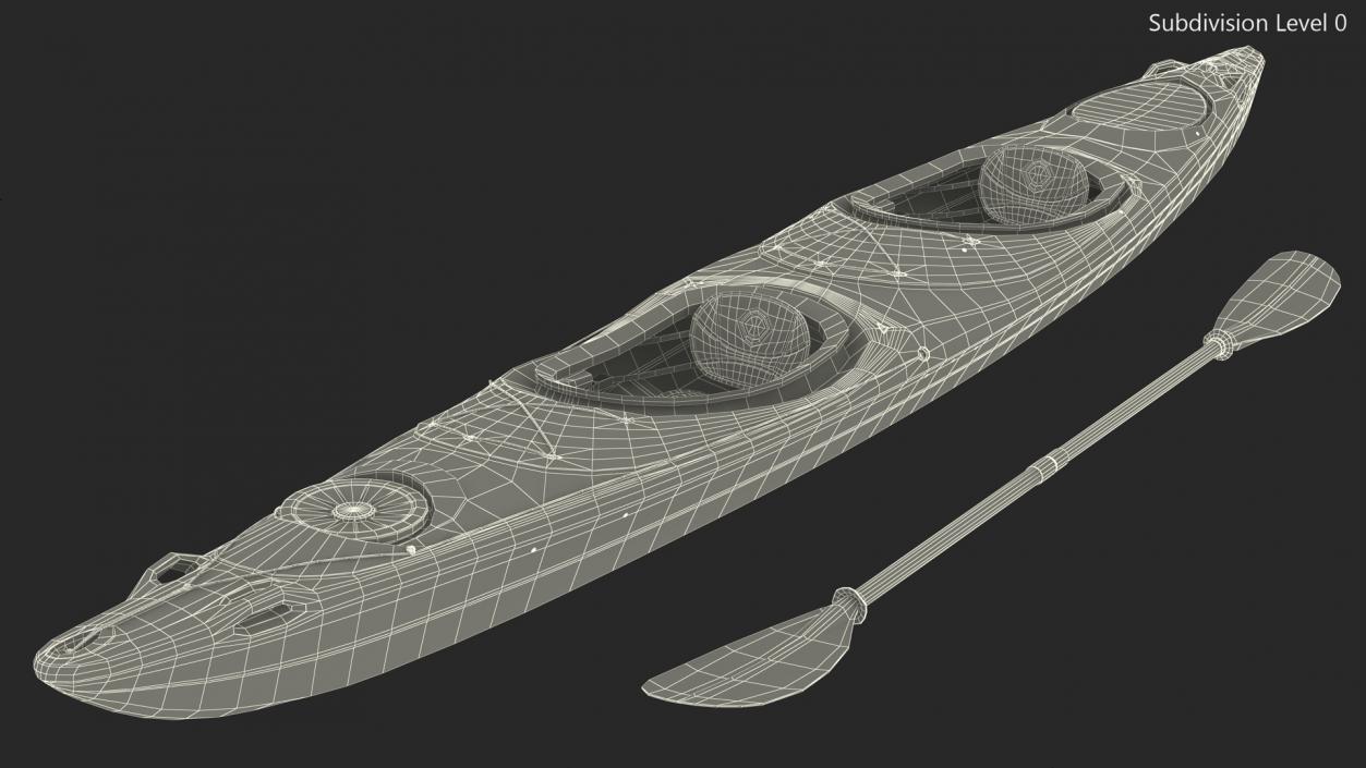 Tandem Kayak with Paddle 3D model