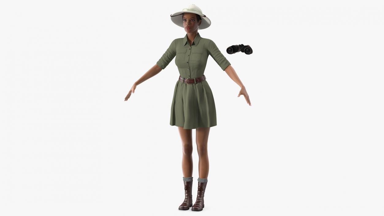 3D Light Skin Black Woman Explorer T Pose model