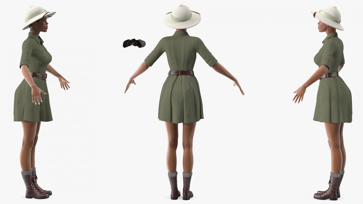 3D Light Skin Black Woman Explorer T Pose model