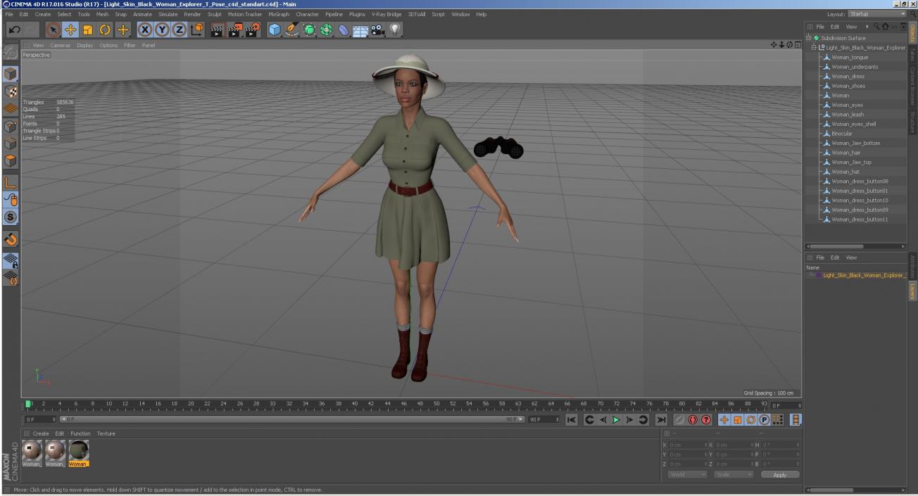 3D Light Skin Black Woman Explorer T Pose model