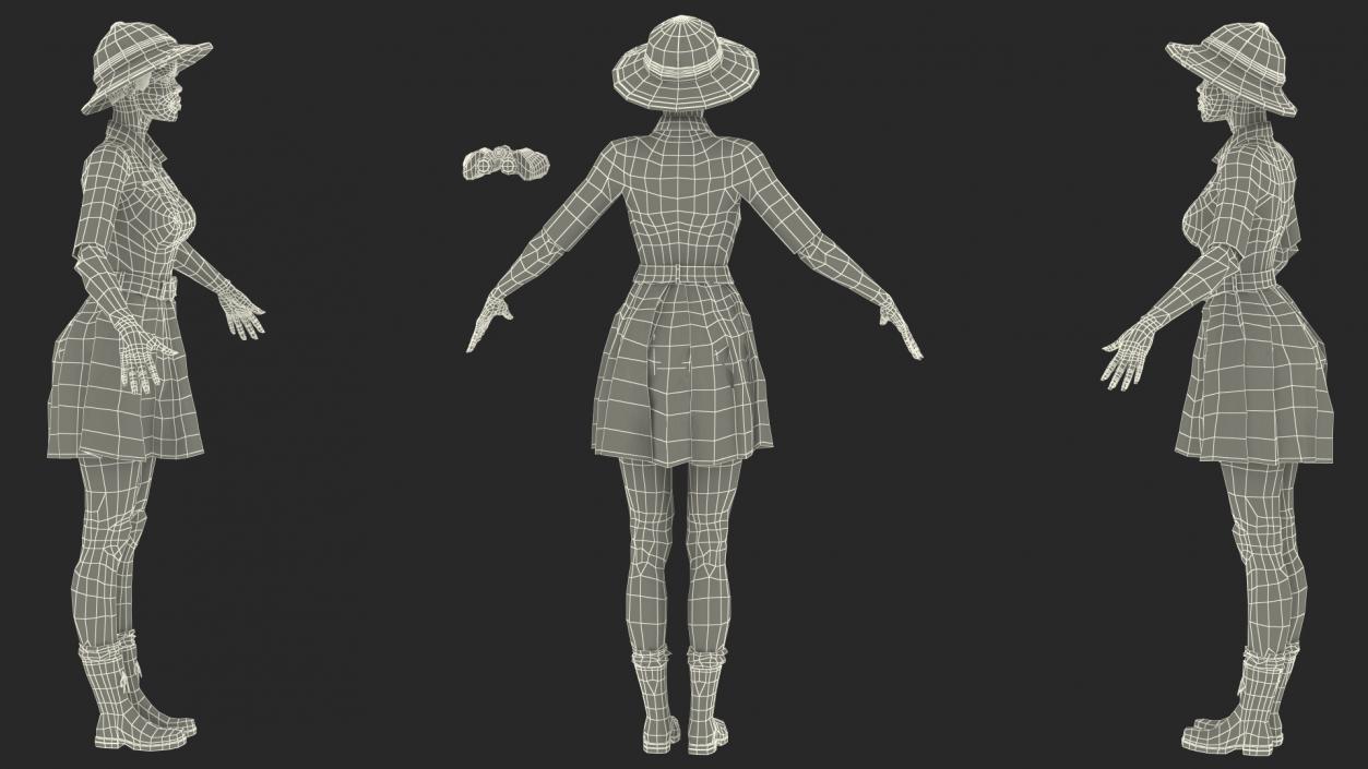 3D Light Skin Black Woman Explorer T Pose model