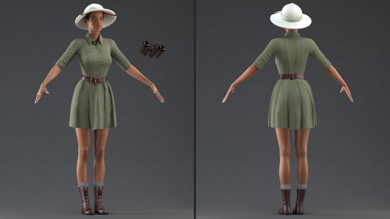 3D Light Skin Black Woman Explorer T Pose model