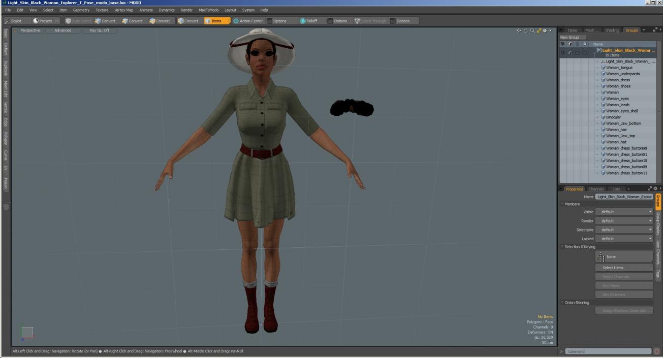 3D Light Skin Black Woman Explorer T Pose model