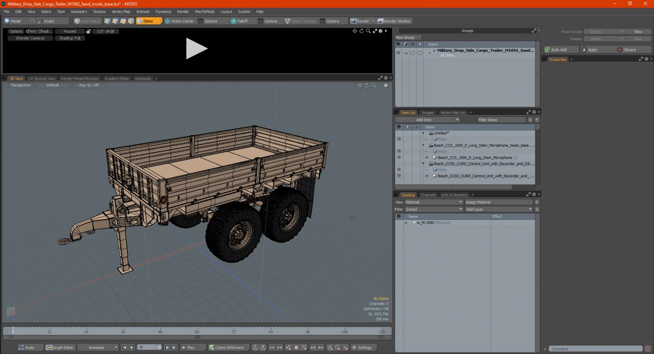 3D Military Drop Side Cargo Trailer M1092 Sand model