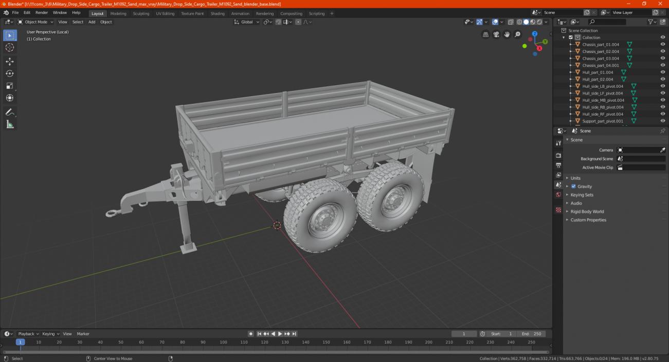 3D Military Drop Side Cargo Trailer M1092 Sand model