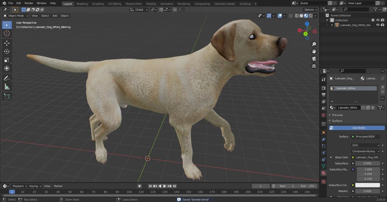 3D Labrador Dog White Walking