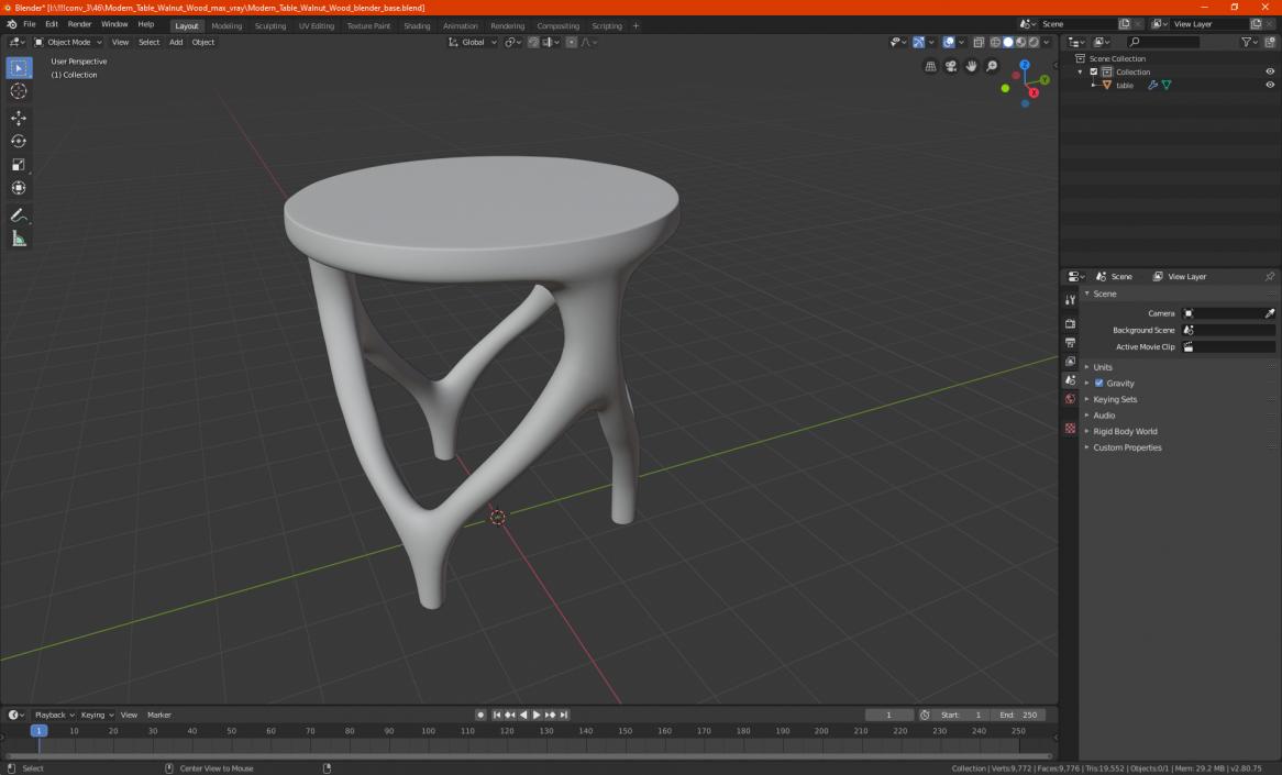 Three Legs Modern Table Light Wood 3D model