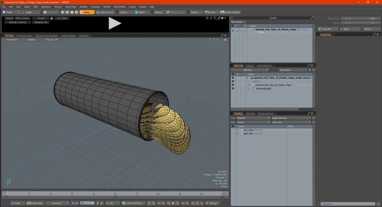 3D model Open Foil Tube of Potato Chips