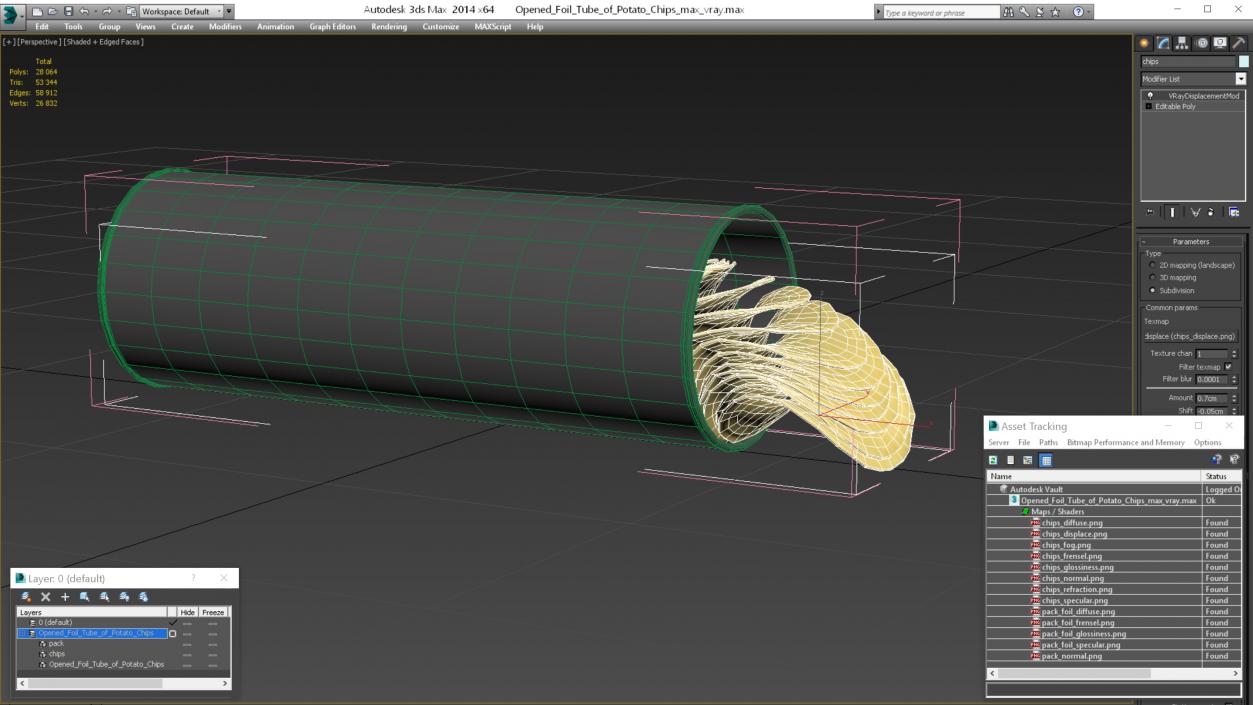 3D model Open Foil Tube of Potato Chips