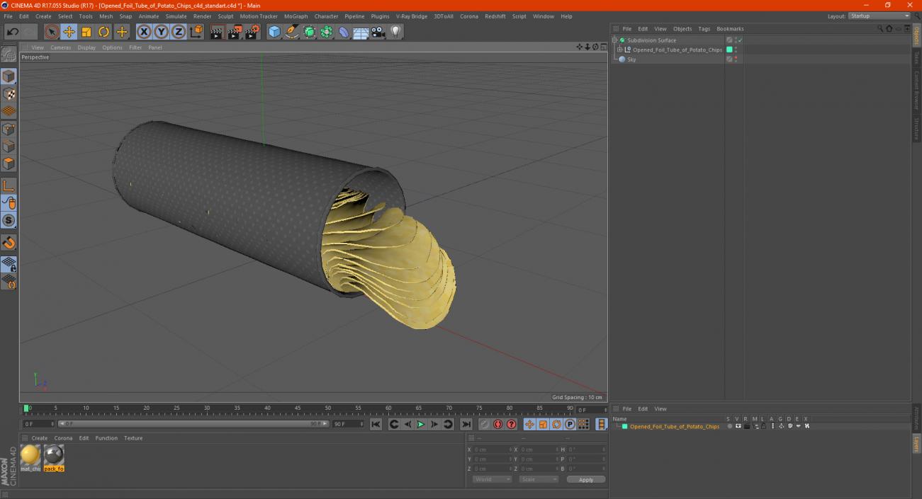 3D model Open Foil Tube of Potato Chips