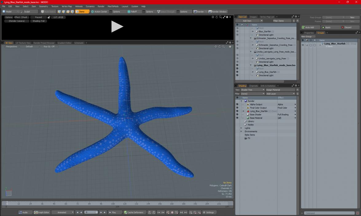 Lying Blue Starfish 3D model