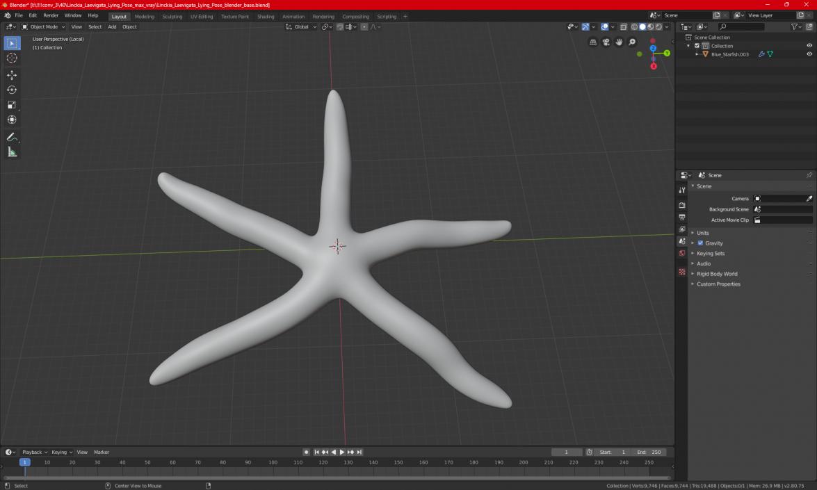 Lying Blue Starfish 3D model