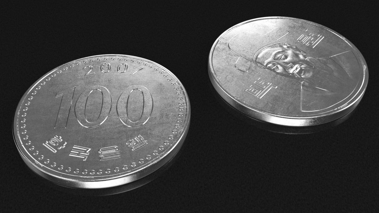 South Korea 100 Won 2007 Coin 3D model