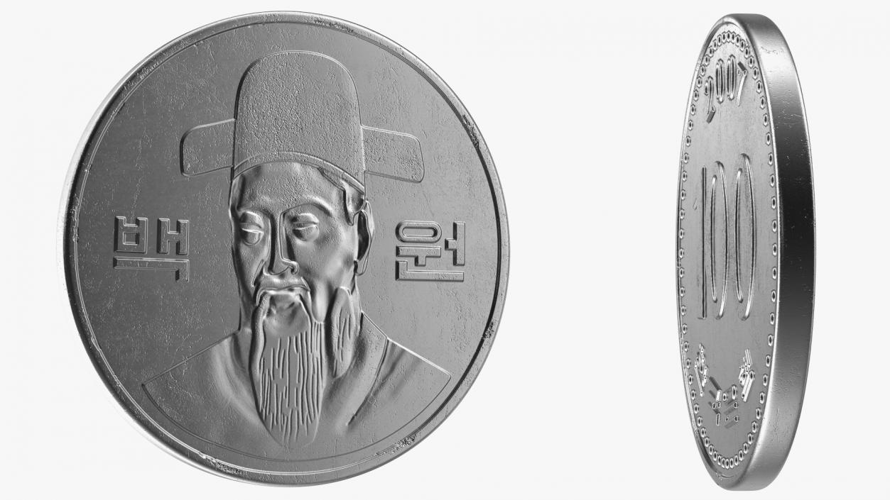 South Korea 100 Won 2007 Coin 3D model