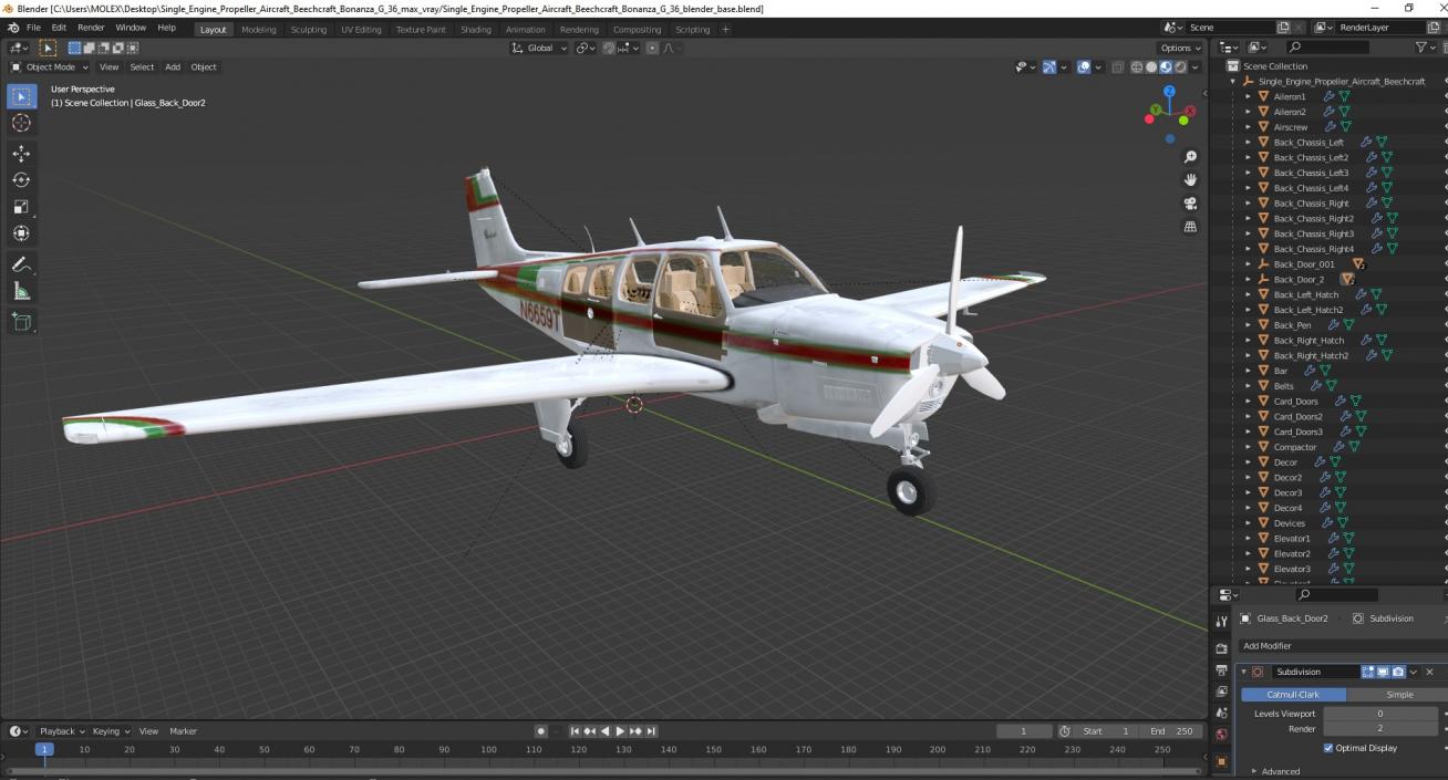 3D Single Engine Propeller Aircraft Beechcraft Bonanza G 36