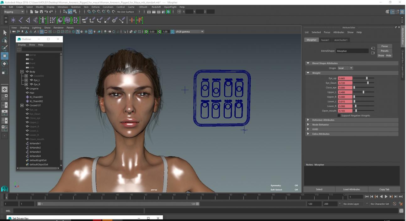 3D model Woman Anorexic Rigged for Maya