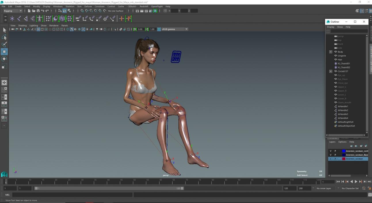 3D model Woman Anorexic Rigged for Maya