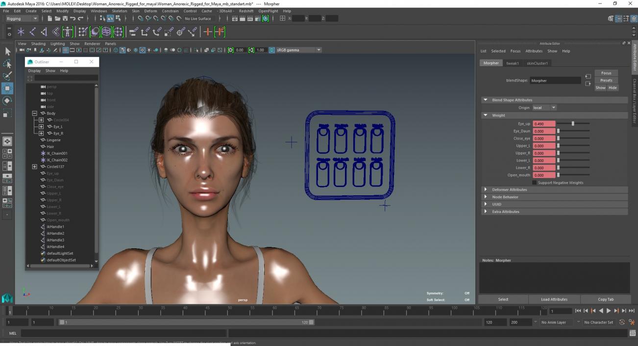 3D model Woman Anorexic Rigged for Maya