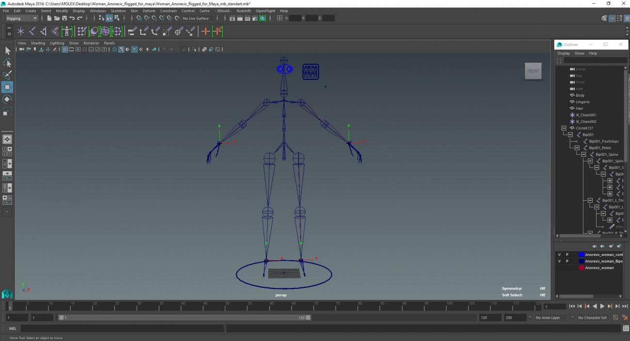 3D model Woman Anorexic Rigged for Maya