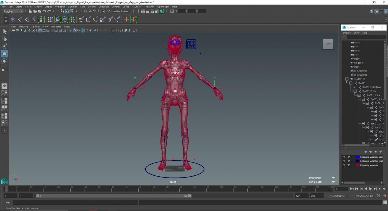 3D model Woman Anorexic Rigged for Maya