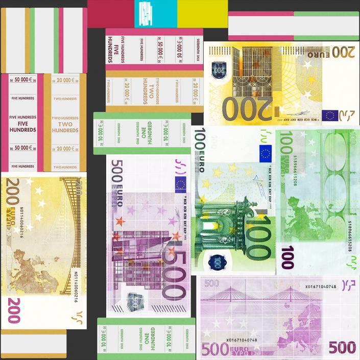 Bundle of 500 Euro Banknotes Bills 3D model