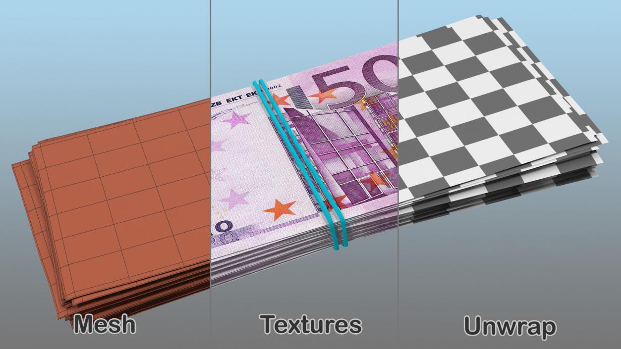 Bundle of 500 Euro Banknotes Bills 3D model