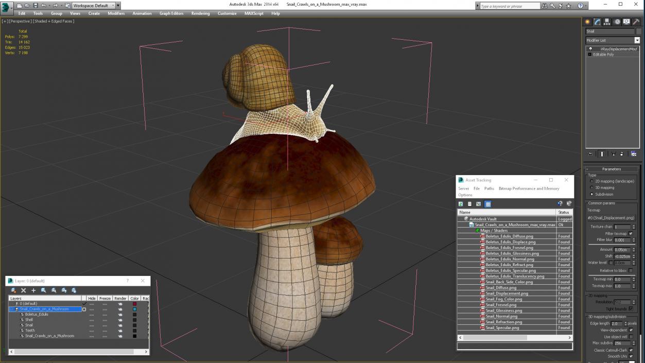 3D Snail Crawls on a Mushroom