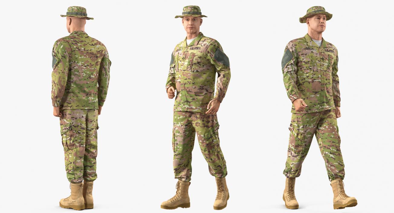 3D model US Army Soldier Camouflage Uniform Fur Rigged