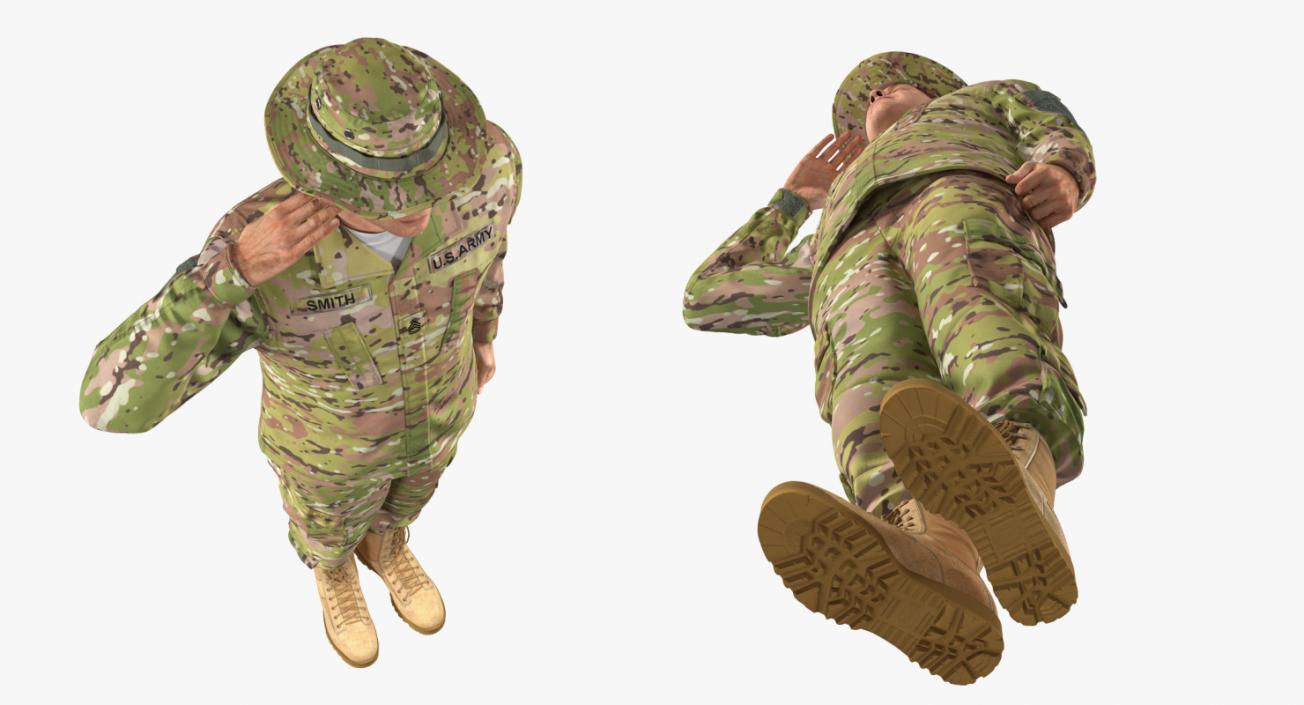 3D model US Army Soldier Camouflage Uniform Fur Rigged