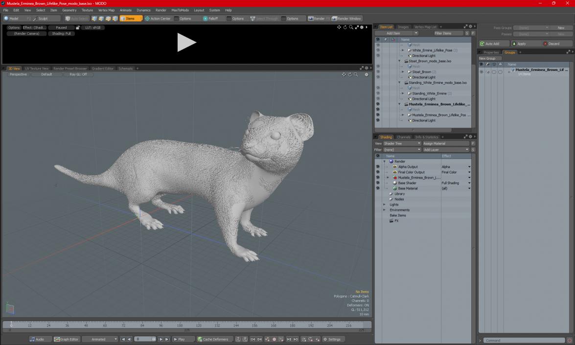 3D model Mustela Erminea Brown Lifelike Pose