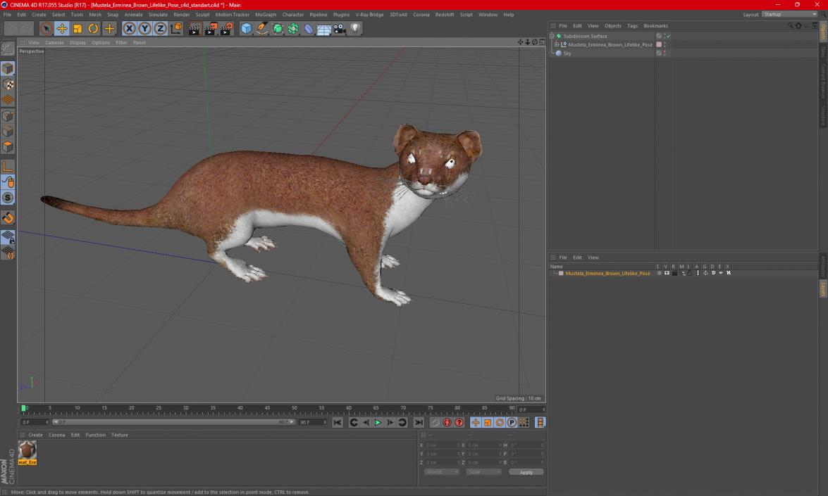 3D model Mustela Erminea Brown Lifelike Pose