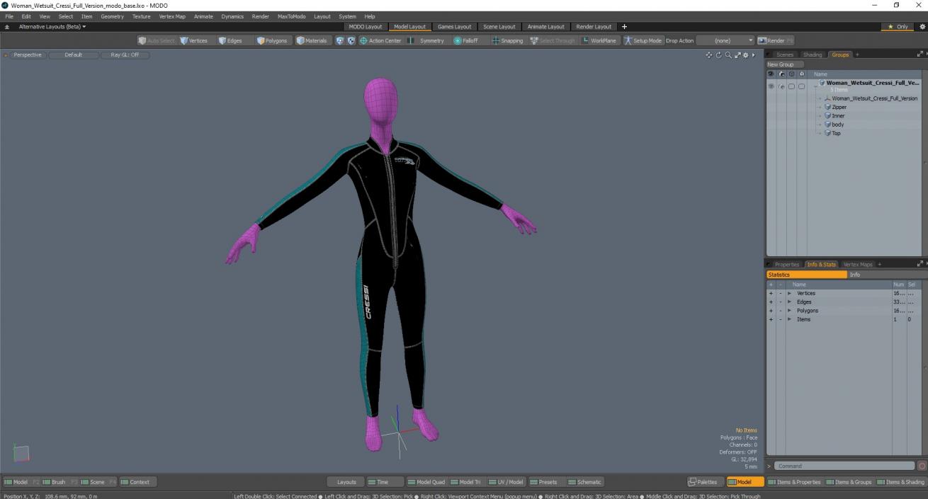 3D model Woman Wetsuit Cressi Full Version 2