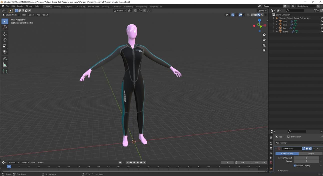 3D model Woman Wetsuit Cressi Full Version 2