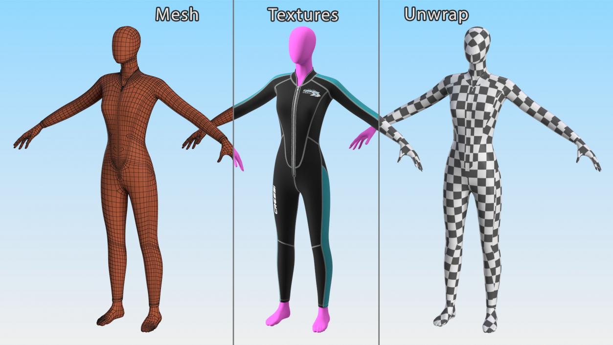 3D model Woman Wetsuit Cressi Full Version 2