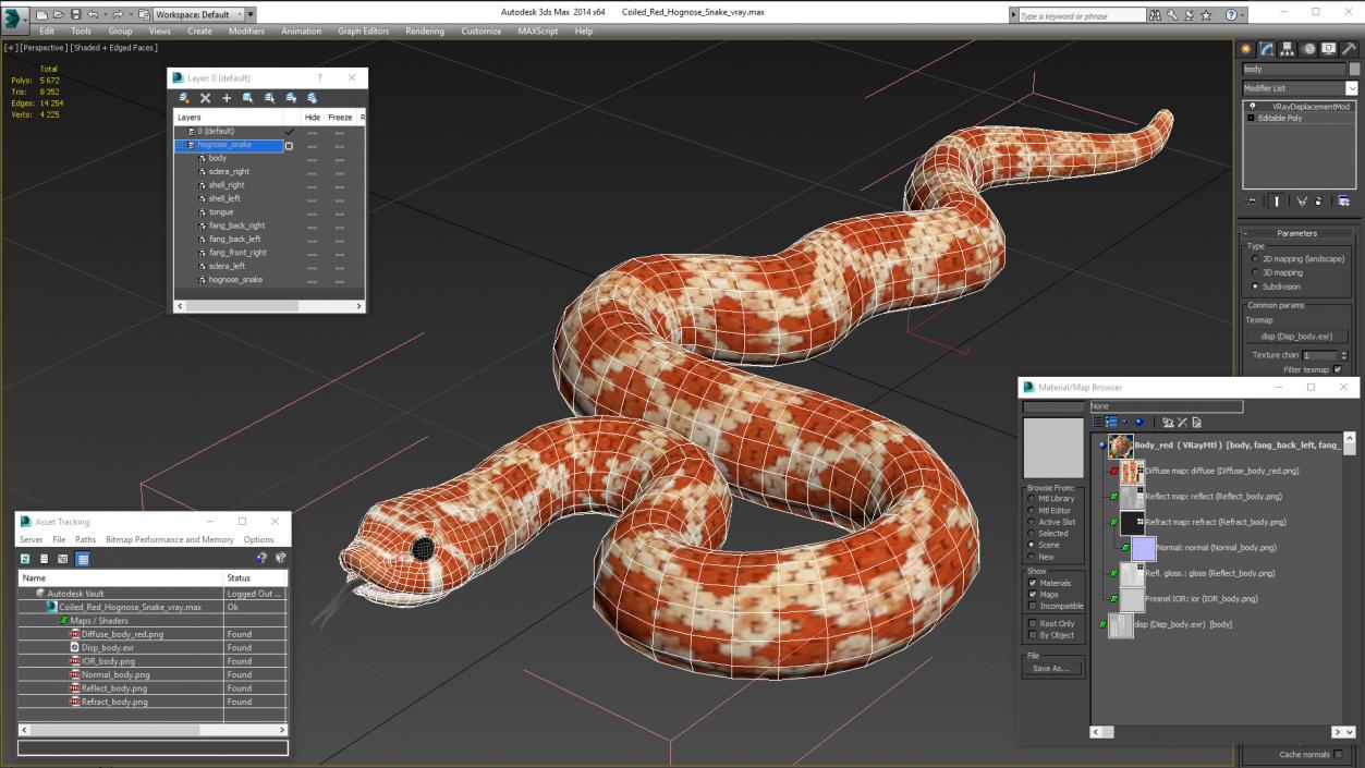 Coiled Red Hognose Snake 3D model