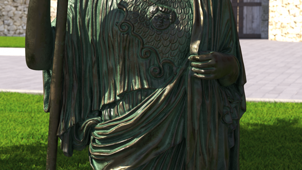 Statue Goddess Athena Bronze Old 3D