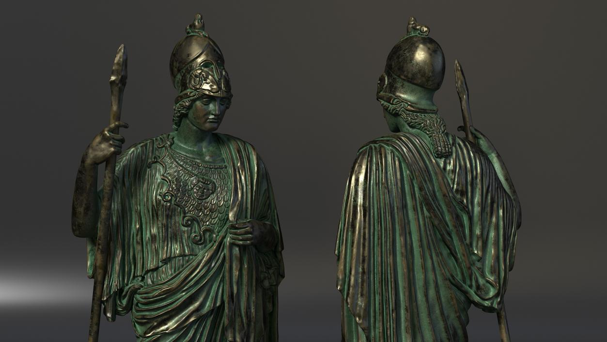 Statue Goddess Athena Bronze Old 3D