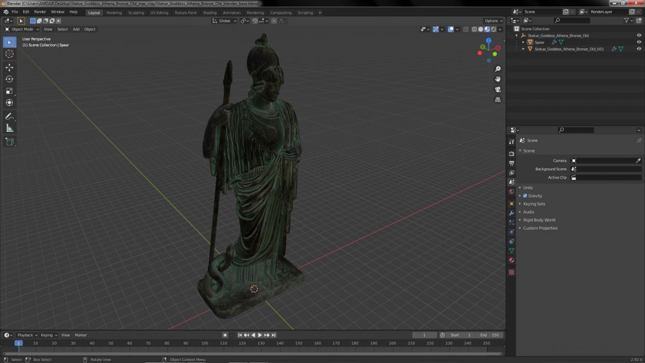 Statue Goddess Athena Bronze Old 3D